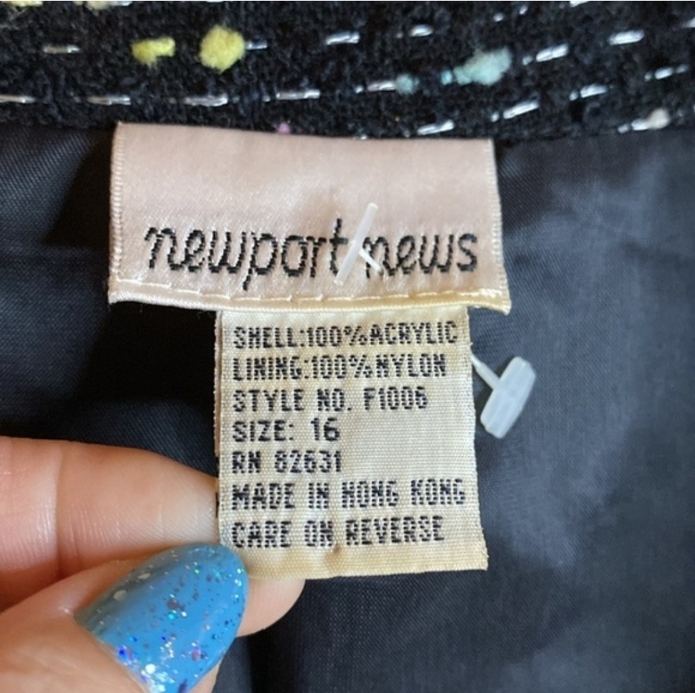 Newport News Black Pebbled Tweed Lined Blazer with Pockets Women's Size 16 - Picture 4 of 17